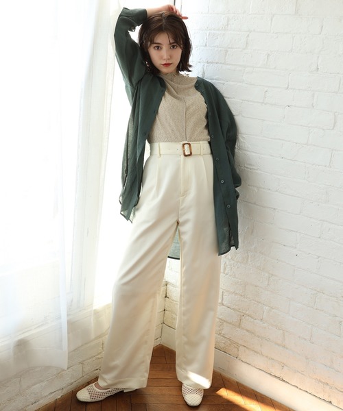 one after another NICE CLAUP（ワンアフターアナザーナイスクラップ）の「プチハイネックシアーインナー（Tシャツ/カットソー・レディース・ブラウン/グリーン/ピンクベージュ・FREE）」の9枚目の写真