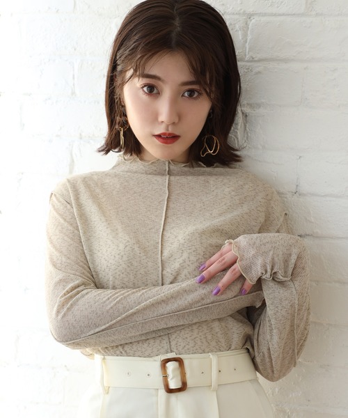 one after another NICE CLAUP（ワンアフターアナザーナイスクラップ）の「プチハイネックシアーインナー（Tシャツ/カットソー・レディース・ブラウン/グリーン/ピンクベージュ・FREE）」の10枚目の写真