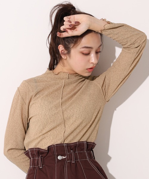 one after another NICE CLAUP（ワンアフターアナザーナイスクラップ）の「プチハイネックシアーインナー（Tシャツ/カットソー・レディース・ブラウン/グリーン/ピンクベージュ・FREE）」の7枚目の写真