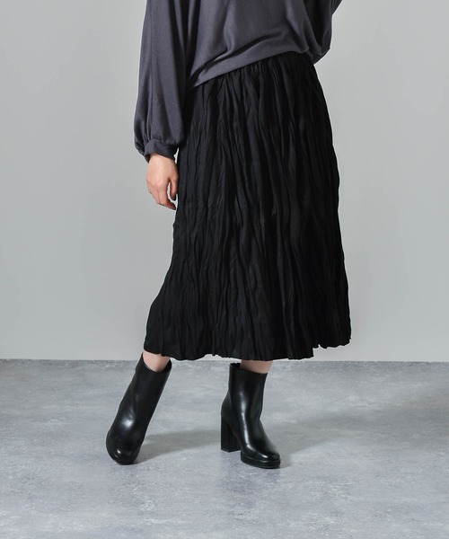 muure(ミュール)の「*新色追加* ワッシャープリーツスカート(スカート・レディース・ブラック/ベージュ/グリーン/アイボリー/ブラウン/ブラック系その他/ライトベージュ・FREE)」の4枚目の写真