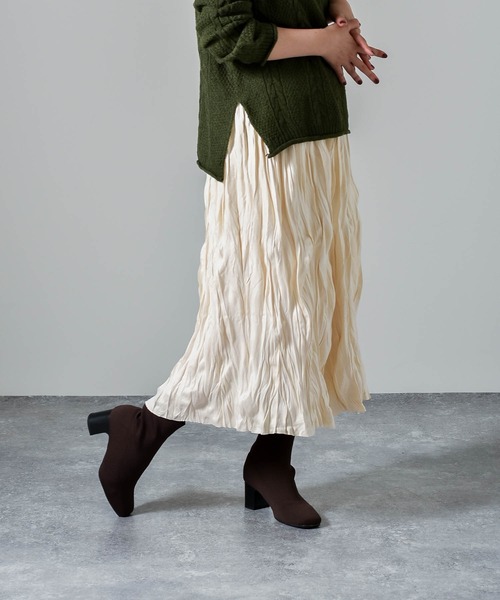 muure(ミュール)の「*新色追加* ワッシャープリーツスカート(スカート・レディース・ブラック/ベージュ/グリーン/アイボリー/ブラウン/ブラック系その他/ライトベージュ・FREE)」の7枚目の写真