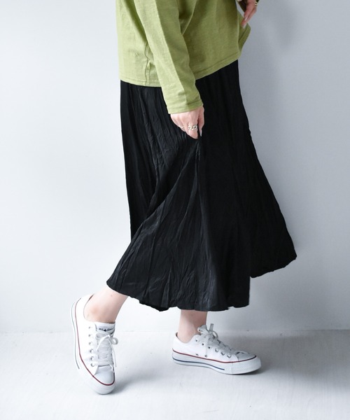 muure(ミュール)の「*新色追加* ワッシャープリーツスカート(スカート・レディース・ブラック/ベージュ/グリーン/アイボリー/ブラウン/ブラック系その他/ライトベージュ・FREE)」の8枚目の写真