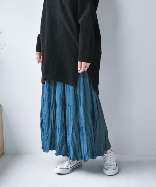 muure(ミュール)の「*新色追加* ワッシャープリーツスカート(スカート・レディース・ブラック/ベージュ/グリーン/アイボリー/ブラウン/ブラック系その他/ライトベージュ・FREE)」の10枚目の写真