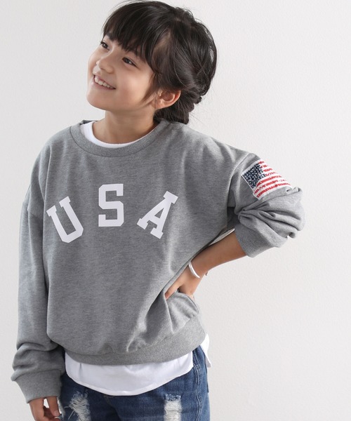 classicalelf（クラシカルエルフ）の「キッズ USAスウェット(長袖)（スウェット・キッズ・ホワイト/ブラック/ベージュ/ライトカーキ/杢グレー・130/140/150/110/120）」の4枚目の写真