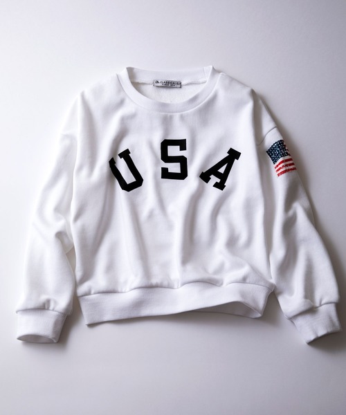 classicalelf（クラシカルエルフ）の「キッズ USAスウェット(長袖)（スウェット・キッズ・ホワイト/ブラック/ベージュ/ライトカーキ/杢グレー・130/140/150/110/120）」の2枚目の写真