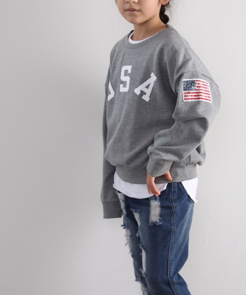 classicalelf（クラシカルエルフ）の「キッズ USAスウェット(長袖)（スウェット・キッズ・ホワイト/ブラック/ベージュ/ライトカーキ/杢グレー・130/140/150/110/120）」の9枚目の写真
