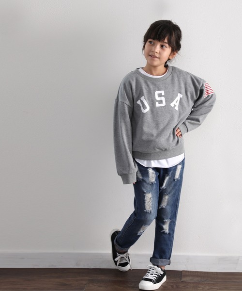 classicalelf（クラシカルエルフ）の「キッズ USAスウェット(長袖)（スウェット・キッズ・ホワイト/ブラック/ベージュ/ライトカーキ/杢グレー・130/140/150/110/120）」の8枚目の写真