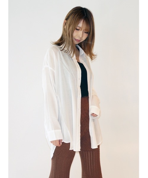 one way（ワンウェイ）の「BIGシアーシャツ（シャツ/ブラウス・レディース・ホワイト/ベージュ/ライトパープル・FREE）」の6枚目の写真