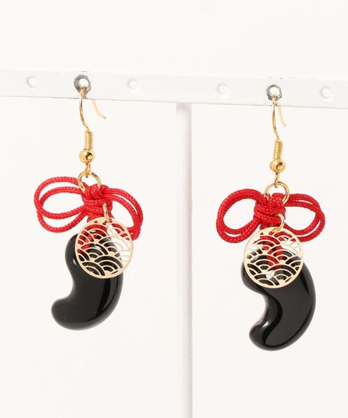 倭物やカヤ（ワモノヤカヤ）の「【倭物やカヤ】勾玉吉祥結びピアス（ピアス（両耳用）・レディース・オレンジ/レッド/パープル/ブラウン/ブラック/ライトピンク/グリーン/クリア/ダークブルー・FREE）」の2枚目の写真