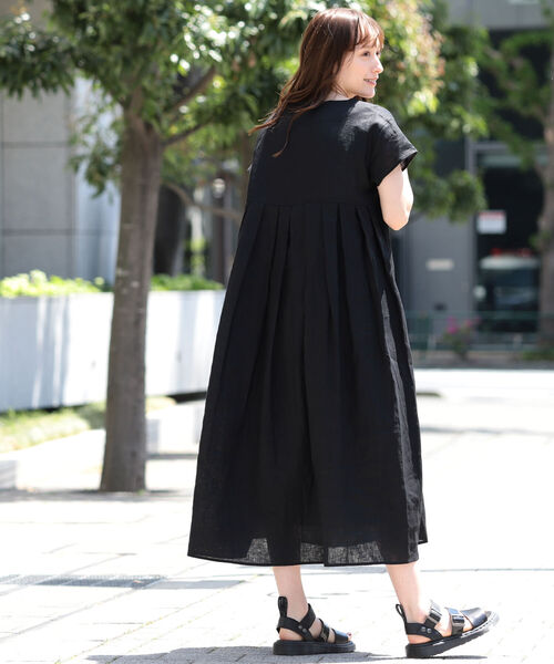 未使用【Ray BEAMS】 フリーサイズ綿麻バックタックワンピース　F Ray BEAMS（レイビームス）の「Ray BEAMS / 綿麻 バックタック