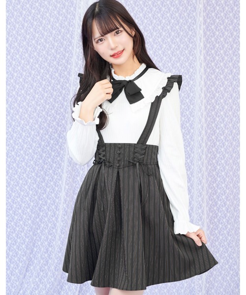 Secret Honey（シークレットハニー）の「サイドレースアップバッスルスカート（スカート・レディース・ブラック系その他/ブラック/ブルー/ブラック系その他2/グレー/ネイビー・MEDIUM）」の2枚目の写真