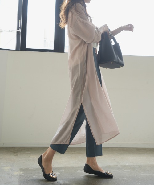 Futier land（フューティアランド）の「シアーBIGロングシャツワンピース（シャツワンピース・レディース・ライトグレー/ベージュ/パープル/グレー/イエロー/アイボリー/ブラウン/レッド/ライトイエロー/ネイビー・FREE）」の7枚目の写真