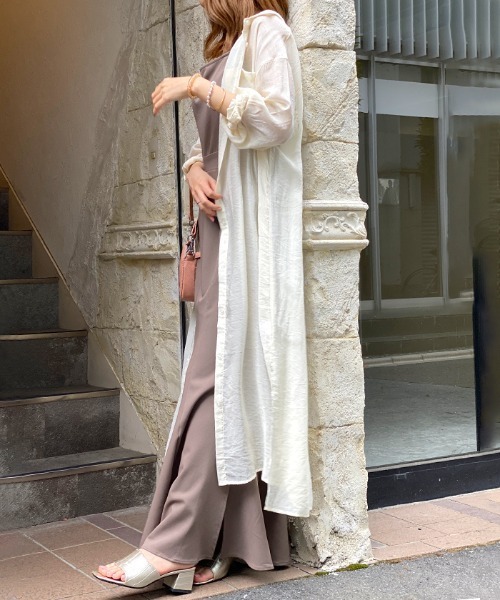 Futier land（フューティアランド）の「シアーBIGロングシャツワンピース（シャツワンピース・レディース・ライトグレー/ベージュ/パープル/グレー/イエロー/アイボリー/ブラウン/レッド/ライトイエロー/ネイビー・FREE）」の3枚目の写真