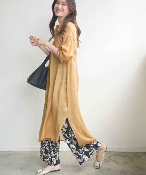 Futier land（フューティアランド）の「シアーBIGロングシャツワンピース（シャツワンピース・レディース・ライトグレー/ベージュ/パープル/グレー/イエロー/アイボリー/ブラウン/レッド/ライトイエロー/ネイビー・FREE）」の14枚目の写真