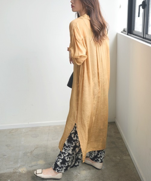 Futier land（フューティアランド）の「シアーBIGロングシャツワンピース（シャツワンピース・レディース・ライトグレー/ベージュ/パープル/グレー/イエロー/アイボリー/ブラウン/レッド/ライトイエロー/ネイビー・FREE）」の15枚目の写真