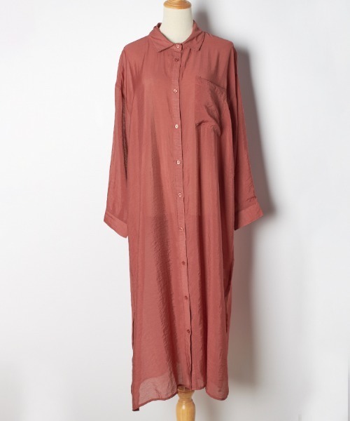 Futier land（フューティアランド）の「シアーBIGロングシャツワンピース（シャツワンピース・レディース・ライトグレー/ベージュ/パープル/グレー/イエロー/アイボリー/ブラウン/レッド/ライトイエロー/ネイビー・FREE）」の17枚目の写真