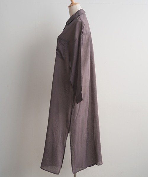 Futier land（フューティアランド）の「シアーBIGロングシャツワンピース（シャツワンピース・レディース・ライトグレー/ベージュ/パープル/グレー/イエロー/アイボリー/ブラウン/レッド/ライトイエロー/ネイビー・FREE）」の22枚目の写真