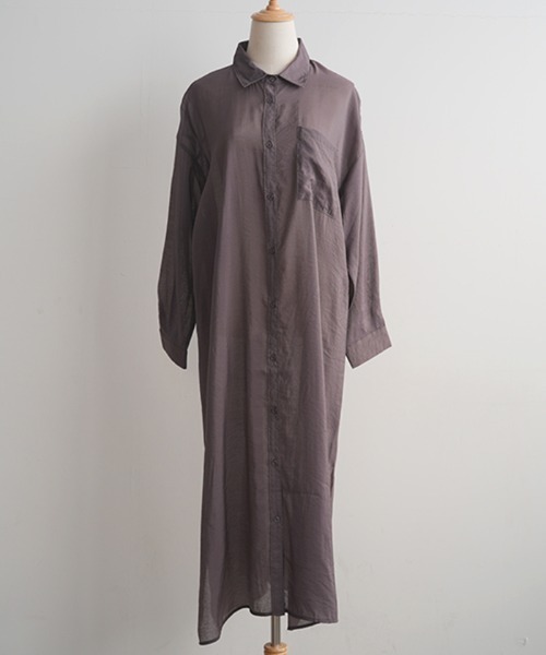 Futier land（フューティアランド）の「シアーBIGロングシャツワンピース（シャツワンピース・レディース・ライトグレー/ベージュ/パープル/グレー/イエロー/アイボリー/ブラウン/レッド/ライトイエロー/ネイビー・FREE）」の21枚目の写真