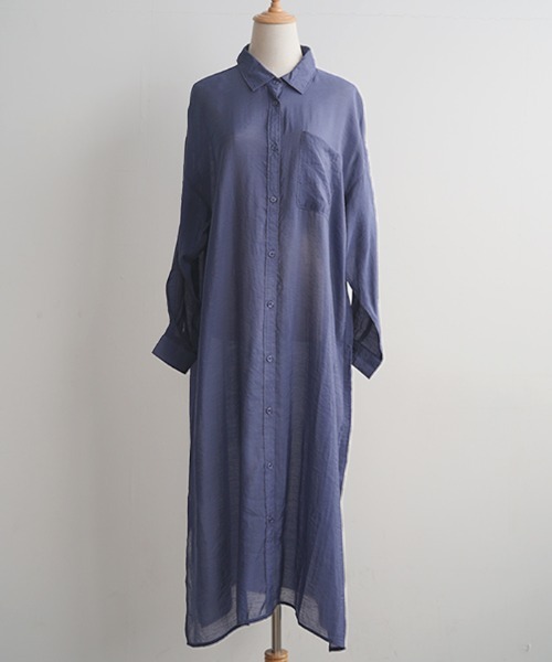 Futier land（フューティアランド）の「シアーBIGロングシャツワンピース（シャツワンピース・レディース・ライトグレー/ベージュ/パープル/グレー/イエロー/アイボリー/ブラウン/レッド/ライトイエロー/ネイビー・FREE）」の20枚目の写真