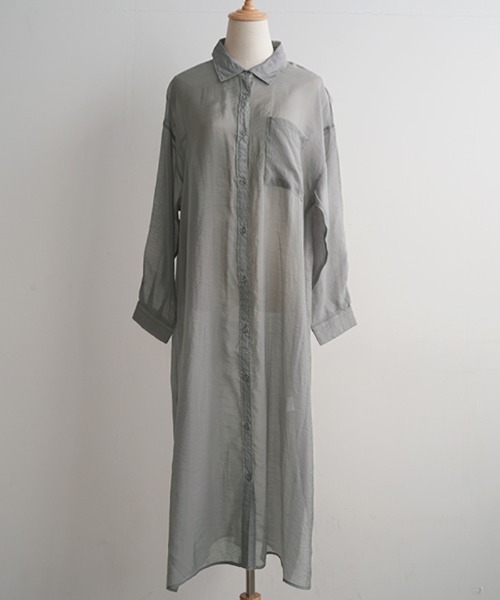 Futier land（フューティアランド）の「シアーBIGロングシャツワンピース（シャツワンピース・レディース・ライトグレー/ベージュ/パープル/グレー/イエロー/アイボリー/ブラウン/レッド/ライトイエロー/ネイビー・FREE）」の19枚目の写真