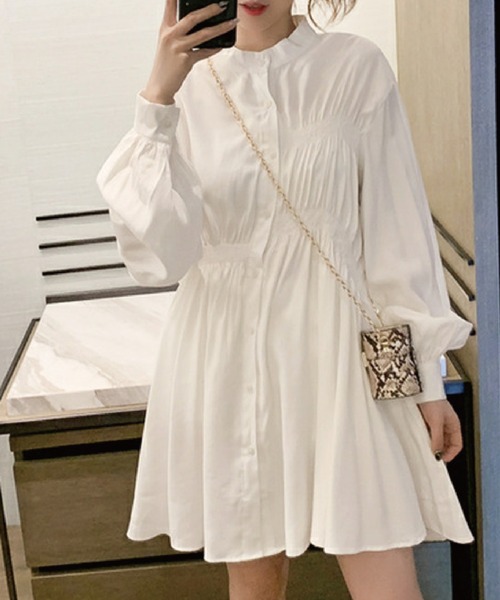 meJane（ミージェーン）の「ウエストマーク シャツワンピース（ワンピース・レディース・ホワイト/ブラック・FREE）」の6枚目の写真