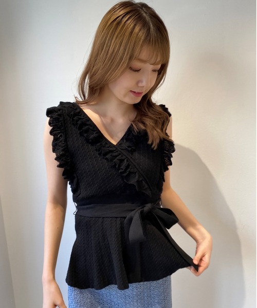 deicy アイレットレースノースリニットブラック アイレットレースノースリニット
