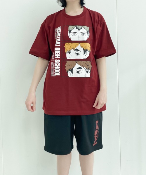 RUGGEDWORKS（ラゲッドワークス）の「【完売】《ハイキュー!!》天竺　半袖　ハーフパンツ　ルームウェア　烏野　音駒　稲荷崎（ルームウェア/パジャマ・メンズ・オレンジ/レッド/エンジ・L/M）」の2枚目の写真