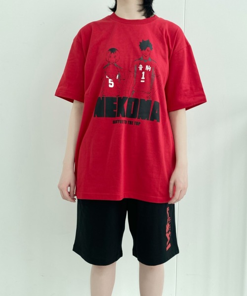 RUGGEDWORKS（ラゲッドワークス）の「【完売】《ハイキュー!!》天竺　半袖　ハーフパンツ　ルームウェア　烏野　音駒　稲荷崎（ルームウェア/パジャマ・メンズ・オレンジ/レッド/エンジ・L/M）」の3枚目の写真