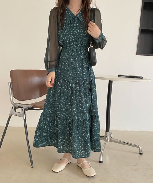 ABITOKYO(アビトーキョー)の「シアースリーブマキシ丈ドッキングティアード柄ワンピース(ワンピース・レディース・ホワイト/ブラック/グリーン・FREE)」の17枚目の写真