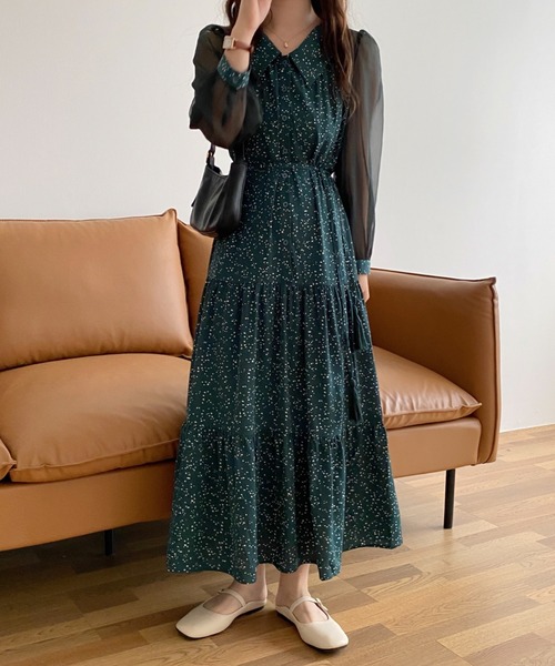 ABITOKYO(アビトーキョー)の「シアースリーブマキシ丈ドッキングティアード柄ワンピース(ワンピース・レディース・ホワイト/ブラック/グリーン・FREE)」の22枚目の写真