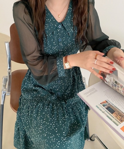 ABITOKYO(アビトーキョー)の「シアースリーブマキシ丈ドッキングティアード柄ワンピース(ワンピース・レディース・ホワイト/ブラック/グリーン・FREE)」の15枚目の写真
