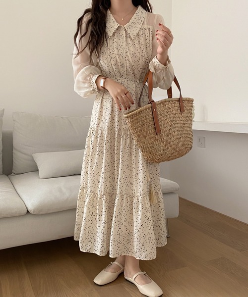 ABITOKYO(アビトーキョー)の「シアースリーブマキシ丈ドッキングティアード柄ワンピース(ワンピース・レディース・ホワイト/ブラック/グリーン・FREE)」の5枚目の写真