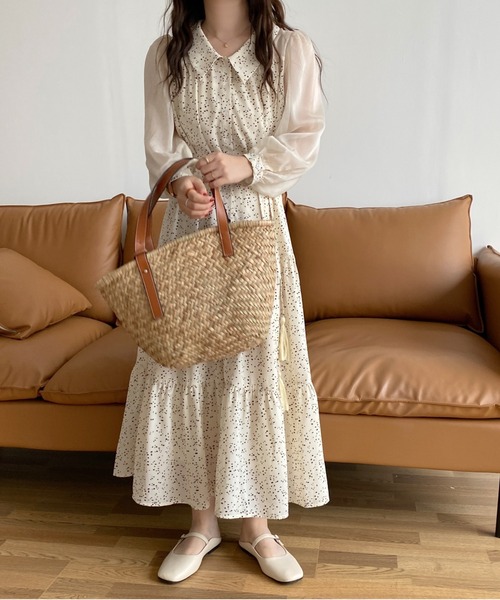 ABITOKYO(アビトーキョー)の「シアースリーブマキシ丈ドッキングティアード柄ワンピース(ワンピース・レディース・ホワイト/ブラック/グリーン・FREE)」の13枚目の写真