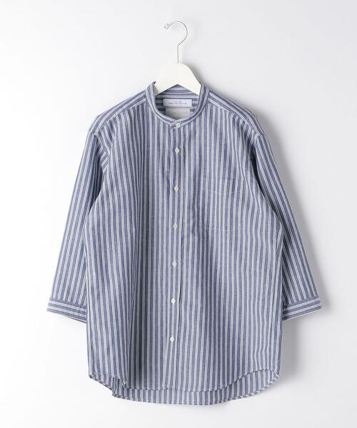 green label relaxing（グリーンレーベルリラクシング）の「OLT CSM イージーリネン ストライプ バンドカラー 7分袖 シャツ（シャツ/ブラウス・メンズ・ベージュ/ライトブルー/ネイビー・X-LARGE/SMALL/MEDIUM/LARGE）」の10枚目の写真