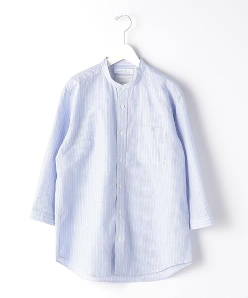 green label relaxing（グリーンレーベルリラクシング）の「OLT CSM イージーリネン ストライプ バンドカラー 7分袖 シャツ（シャツ/ブラウス・メンズ・ベージュ/ライトブルー/ネイビー・X-LARGE/SMALL/MEDIUM/LARGE）」の21枚目の写真