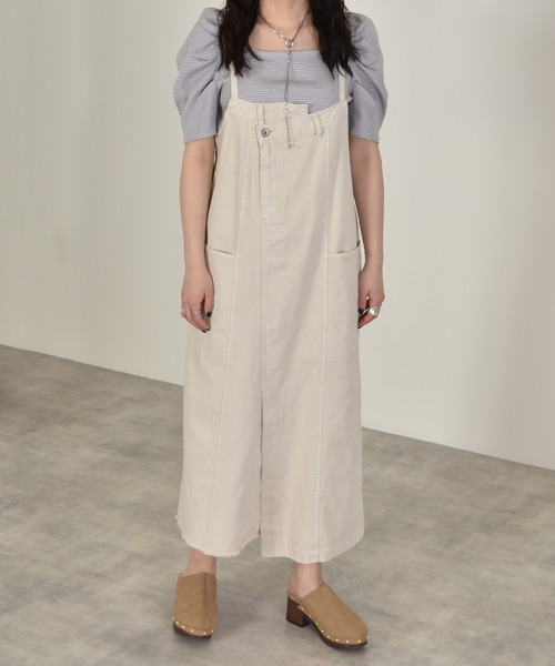 w closet（ダブルクローゼット）の「リメイク風ジャンスカ（ジャンパースカート・レディース・ターコイズブルー/ケミカルウォッシュ/キナリ・FREE）」の2枚目の写真