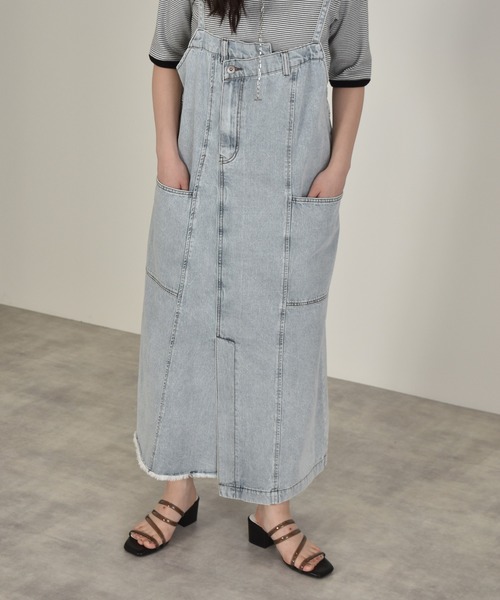 w closet（ダブルクローゼット）の「リメイク風ジャンスカ（ジャンパースカート・レディース・ターコイズブルー/ケミカルウォッシュ/キナリ・FREE）」の11枚目の写真