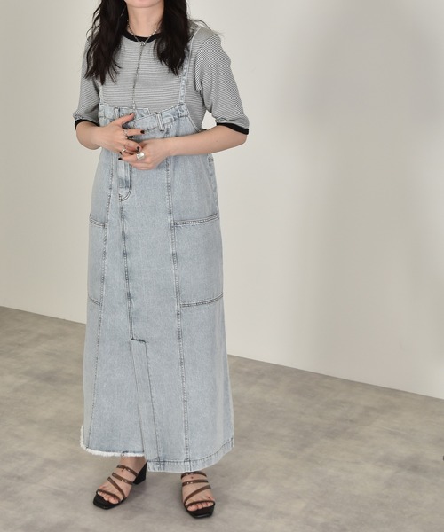 w closet（ダブルクローゼット）の「リメイク風ジャンスカ（ジャンパースカート・レディース・ターコイズブルー/ケミカルウォッシュ/キナリ・FREE）」の9枚目の写真