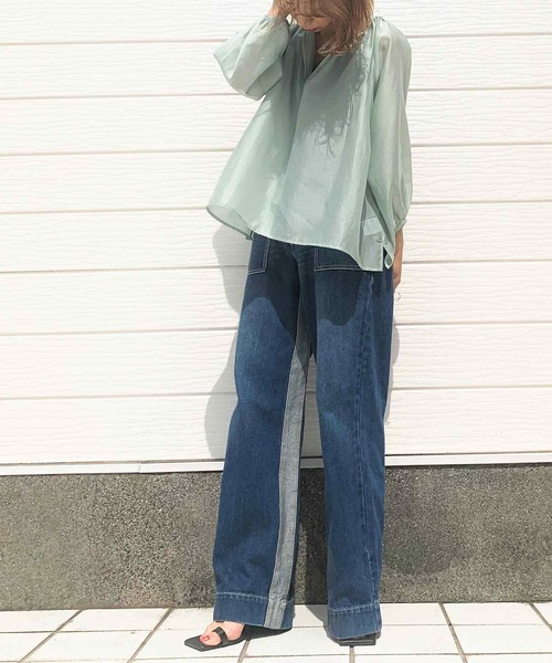 Q（キュー）の「エアシャインブラウス（シャツ/ブラウス・レディース・ライトグリーン/ピンクベージュ・MEDIUM）」の5枚目の写真