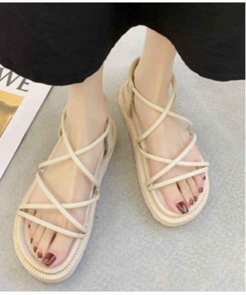 LAC-VERT(ラック・ヴェール)の「フラットソール紐サンダル(サンダル・レディース・ブラック/ベージュ/ピンク・S/M/L)」の7枚目の写真