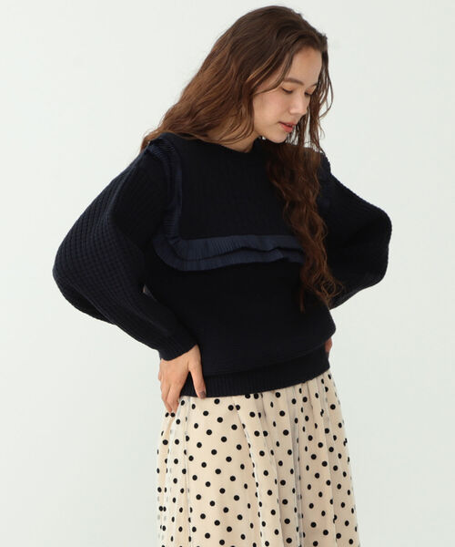 CAROLINA GLASER(カロリナ グレイサー)の「CAROLINA GLASER / 柄編ニット プリーツ プルオーバー(ニット/セーター・レディース・ネイビー/グレー・ONE SIZE)」の8枚目の写真