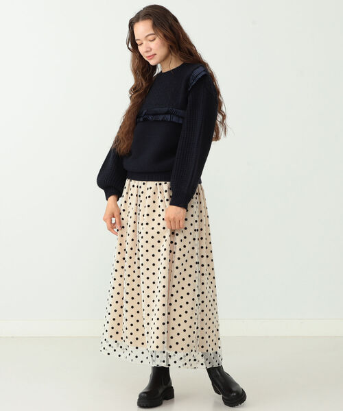 CAROLINA GLASER(カロリナ グレイサー)の「CAROLINA GLASER / 柄編ニット プリーツ プルオーバー(ニット/セーター・レディース・ネイビー/グレー・ONE SIZE)」の9枚目の写真
