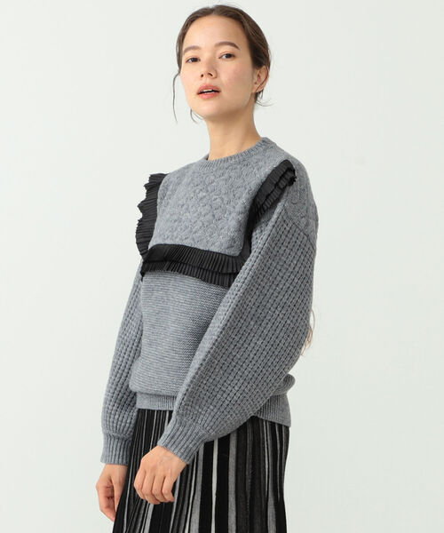 CAROLINA GLASER(カロリナ グレイサー)の「CAROLINA GLASER / 柄編ニット プリーツ プルオーバー(ニット/セーター・レディース・ネイビー/グレー・ONE SIZE)」の11枚目の写真