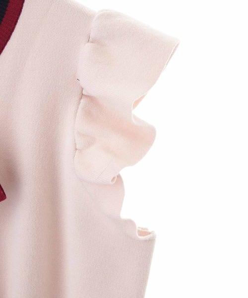 31 Sons de mode(トランテアン ソン ドゥ モード)の「フロントリボンニットワンピース(ワンピース・レディース・ラベンダー/オフホワイト/レッド・36)」の7枚目の写真