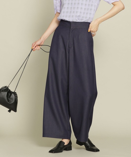 NANO universe(ナノユニバース)の「デニムライクハイウエストワイドパンツ(デニムパンツ・レディース・ネイビー/アイボリー・38/36)」の1枚目の写真