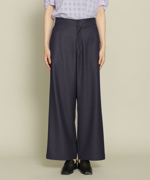 NANO universe(ナノユニバース)の「デニムライクハイウエストワイドパンツ(デニムパンツ・レディース・ネイビー/アイボリー・38/36)」の7枚目の写真