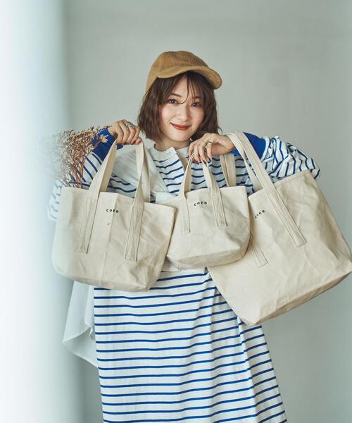 coen（コーエン）の「【Mサイズ】coenコーエンロゴトートバッグM（トートバッグ・レディース・オフホワイト/ブラック/グレー・FREE）」の6枚目の写真