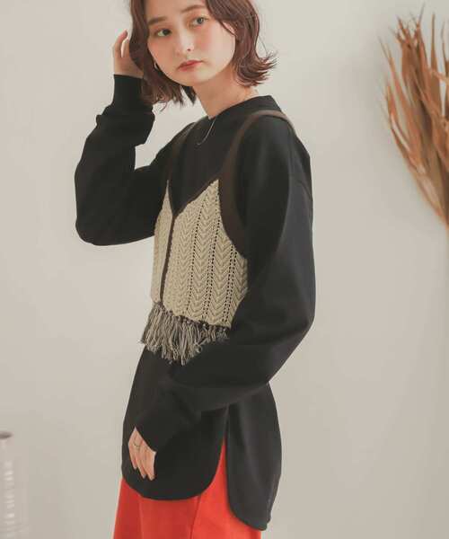 SENSE OF PLACE by URBAN RESEARCH（センスオブプレイスバイアーバンリサーチ）の「オーガニックコットンチュニックトップ（Tシャツ/カットソー・レディース・ブラック/オフホワイト/ライトベージュ・ONE）」の7枚目の写真