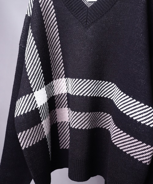 rovtski（ロフトスキー）の「AFYF 5GV NECK CHILDEN/ビッグシルエット Vネック チルデンニットセーター（ニット/セーター・メンズ・ブラック/ダークグリーン/ライトベージュ・FREE）」の8枚目の写真