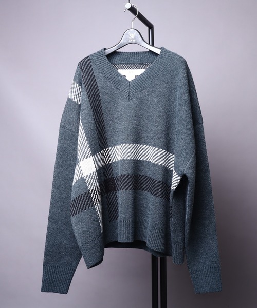 rovtski（ロフトスキー）の「AFYF 5GV NECK CHILDEN/ビッグシルエット Vネック チルデンニットセーター（ニット/セーター・メンズ・ブラック/ダークグリーン/ライトベージュ・FREE）」の10枚目の写真